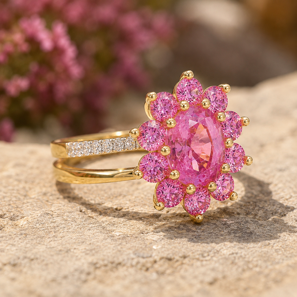 Dahlia Pink Sapphire & Diamond Ring Pink Sapphire