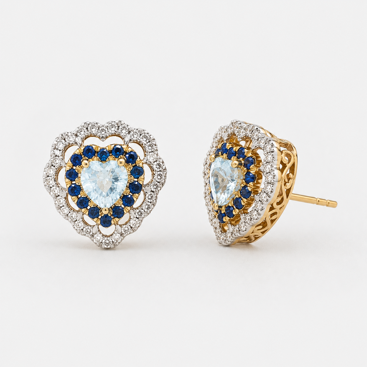 Sea Blue Sapphire & Diamond Heart Ring