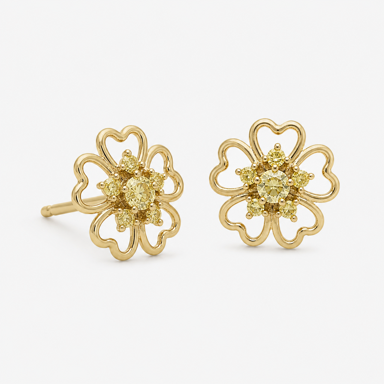 Yellow Gold & Yellow Diamond  Open Floral Studs Yellow Diamond
