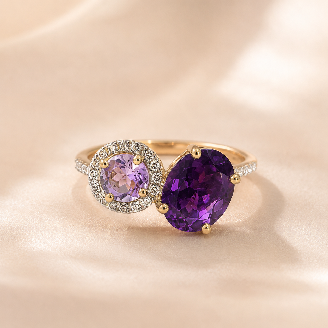 Graduated Diamond & Amethyst Ring Amethyst