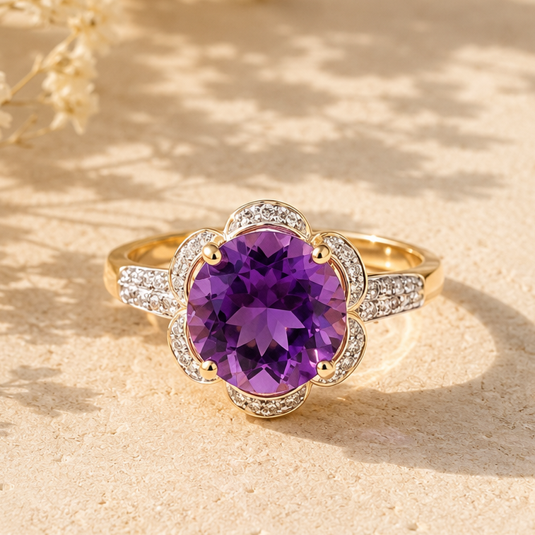 Bellflower Amethyst & Diamond Ring Amethyst