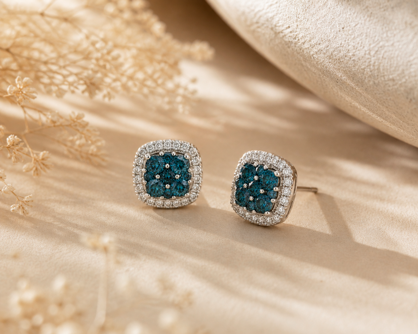 Blue Diamond Mosaic Stud Earrings blue diamond