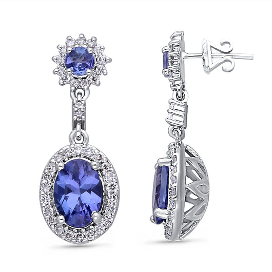 White Gold Tanzanite & Diamond Heirloom Earrings