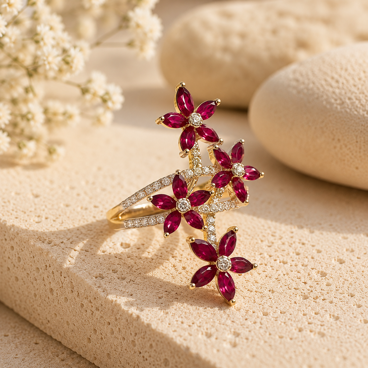 Flower Garden Ruby & Diamond Ring Ruby