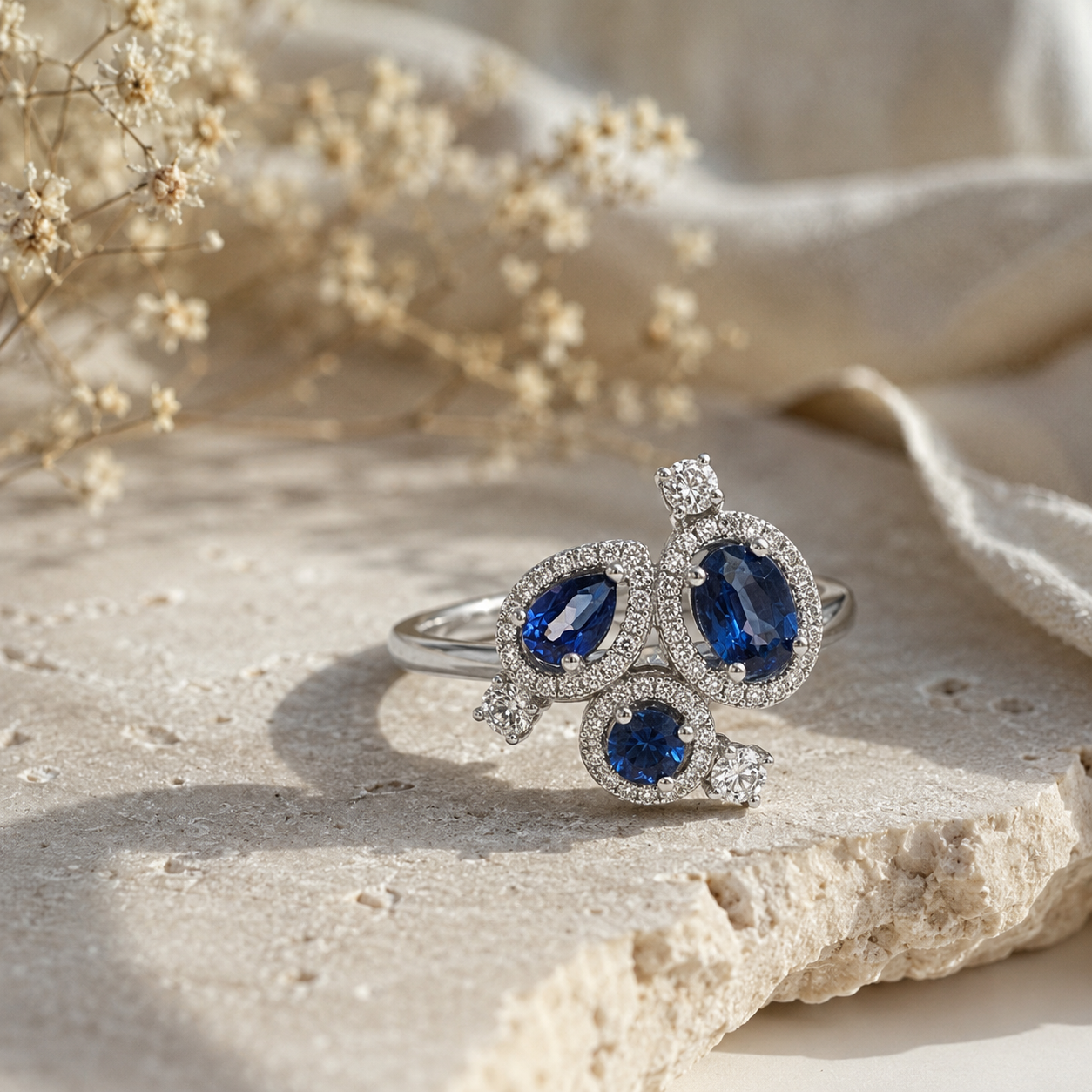 Glimmering Sky Sapphire & Diamond Ring