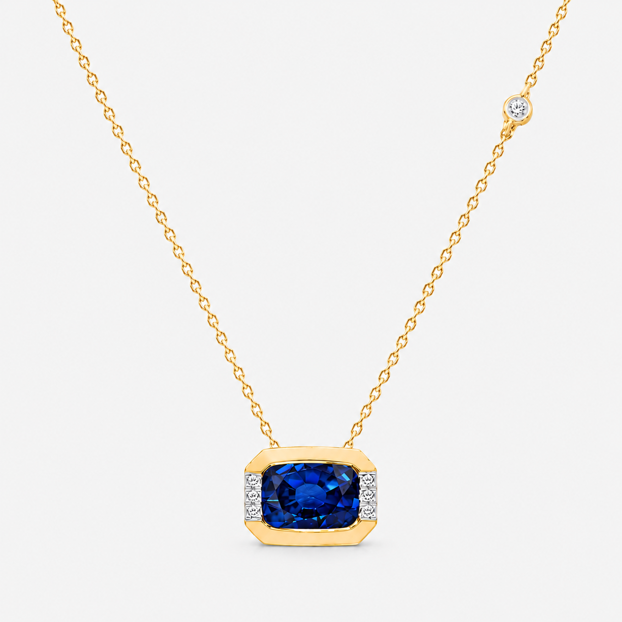 Emerald Cut Sapphire & Diamond Necklace Blue Sapphire