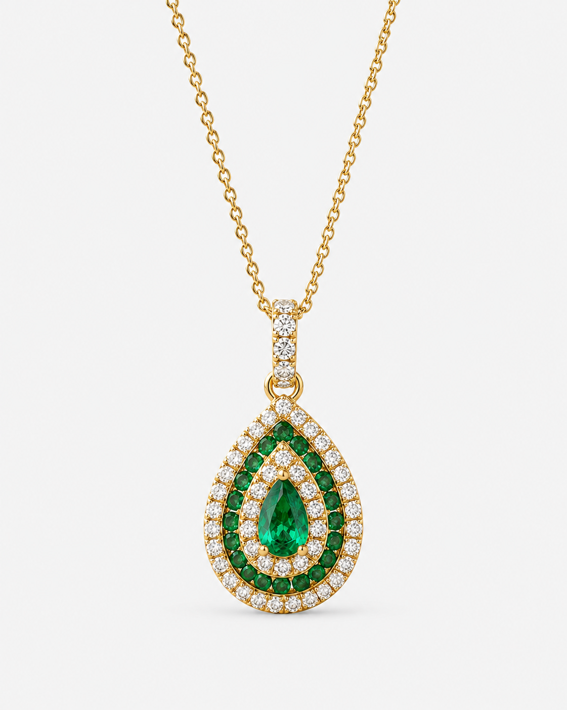 Emerald and White Diamond Teardop Necklace Emerald