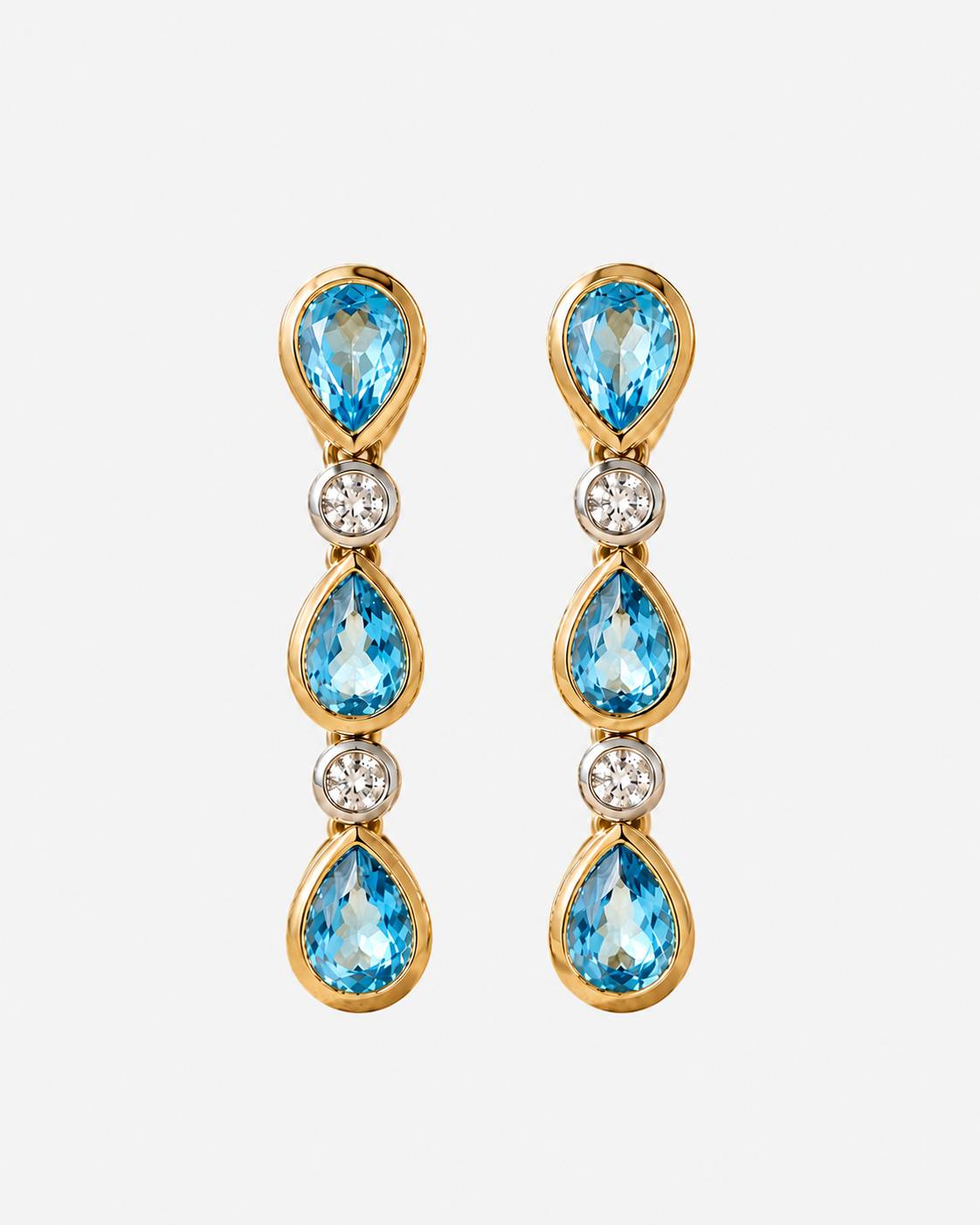 Reverse Tear Drop Topaz & Diamond Dangle Earrings BLUE TOPAZ