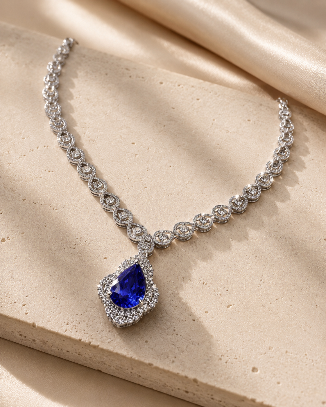 GIA Tanzanite & Diamond Tennis Necklace