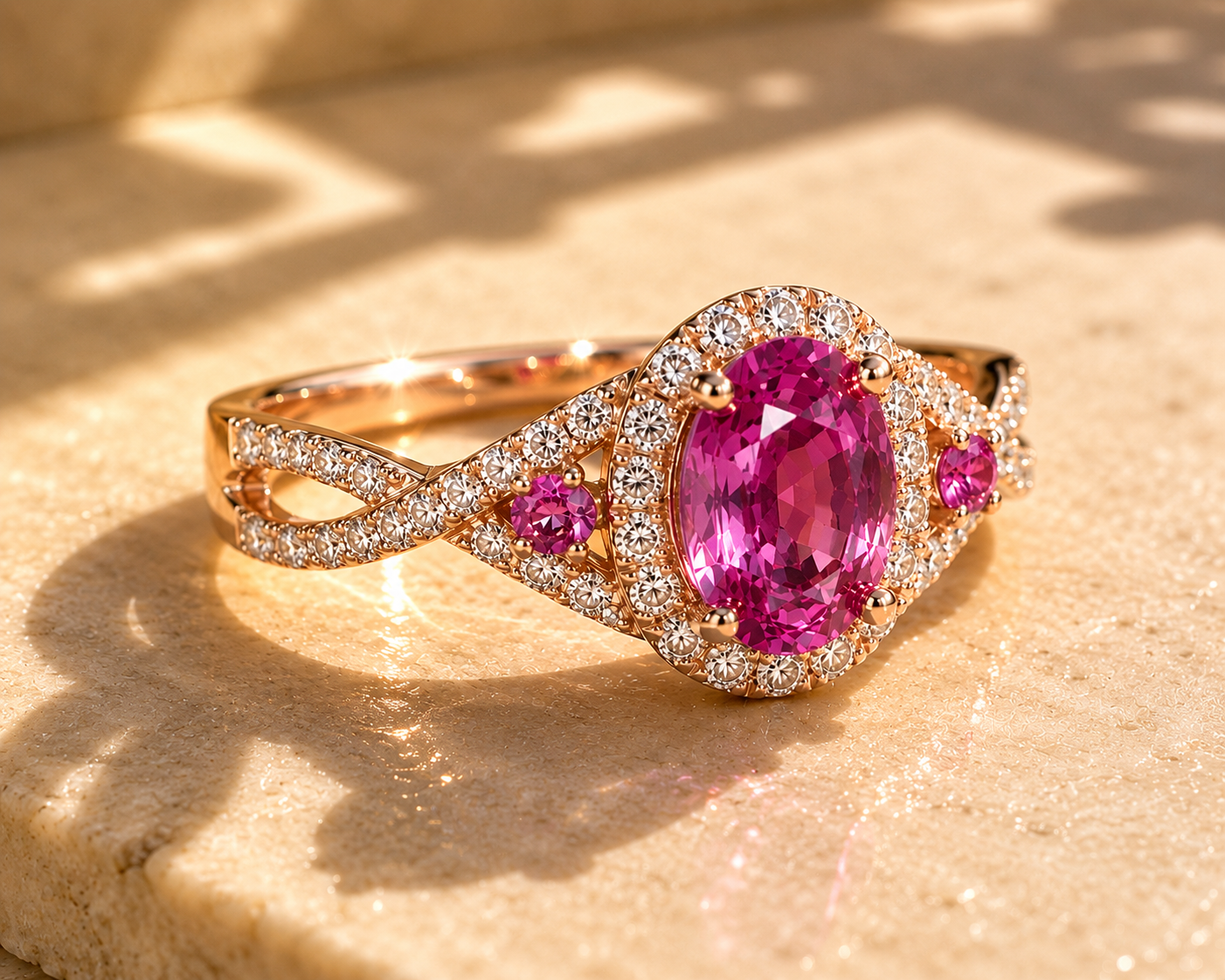 Pink Sapphire Classique Diamond Ring Pink Sapphire