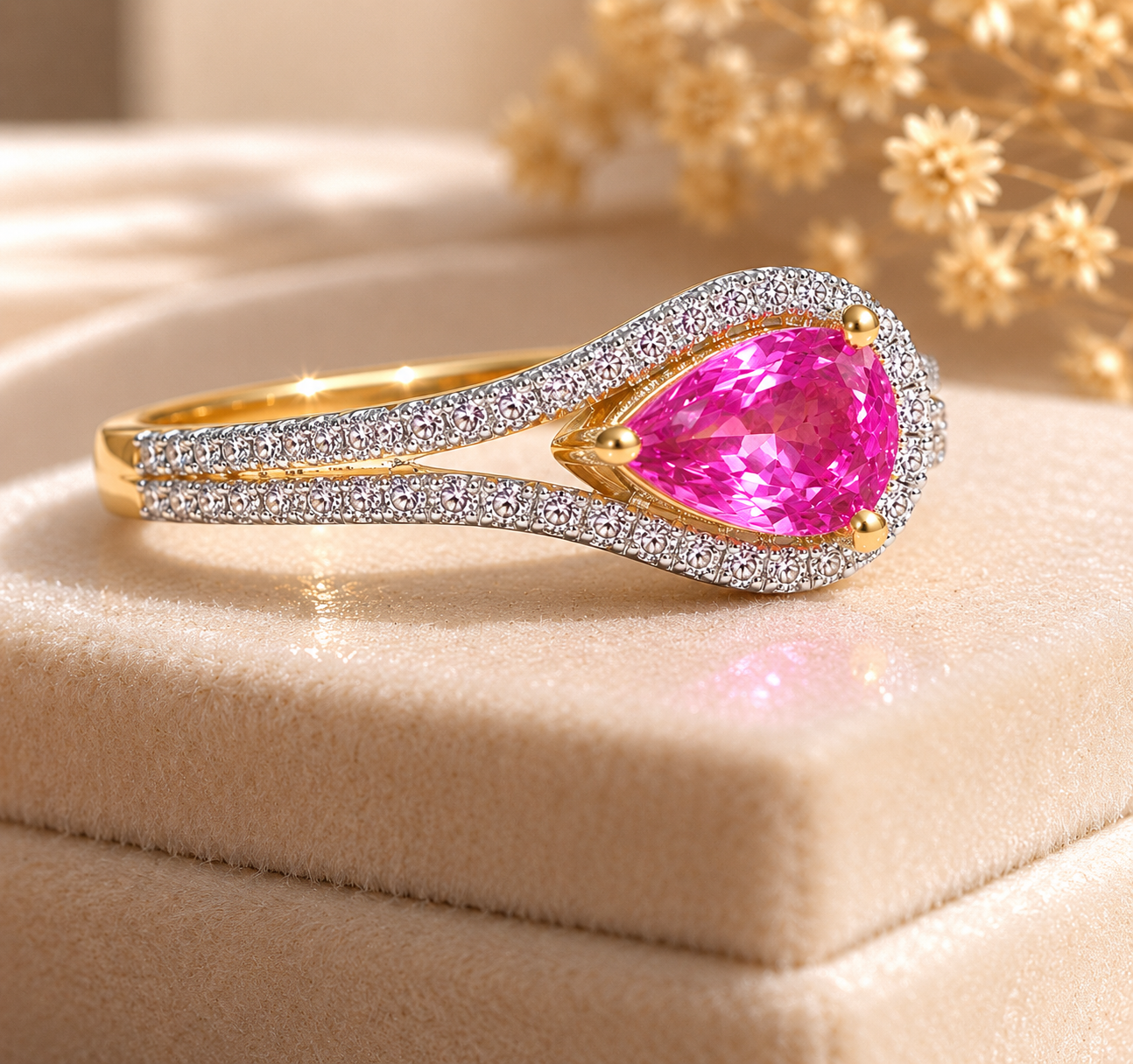 Budding Pink Sapphire Solitare Ring Pink Sapphire