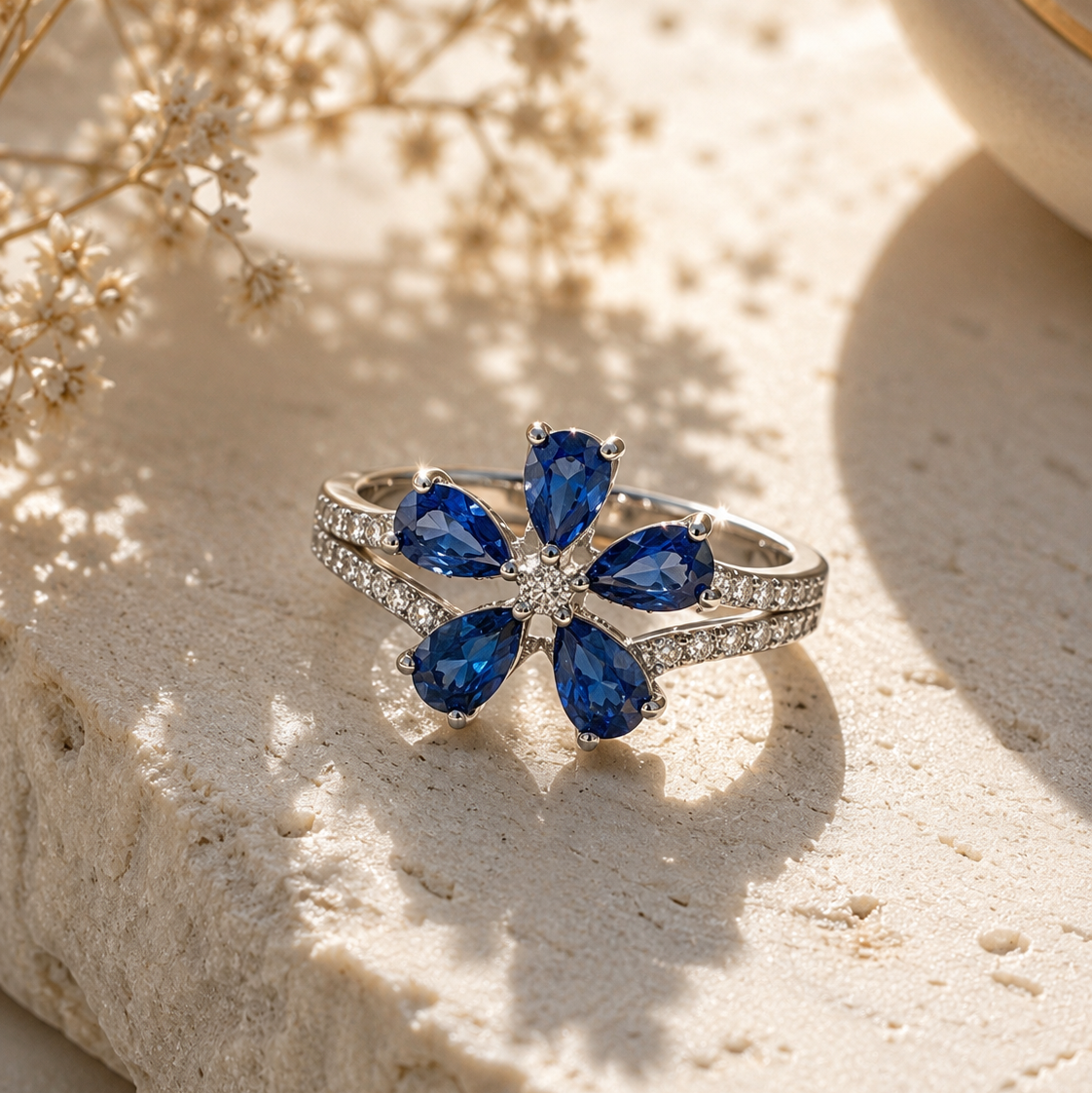 Flower Power Blue Sapphire and Diamond Ring Blue Sapphire