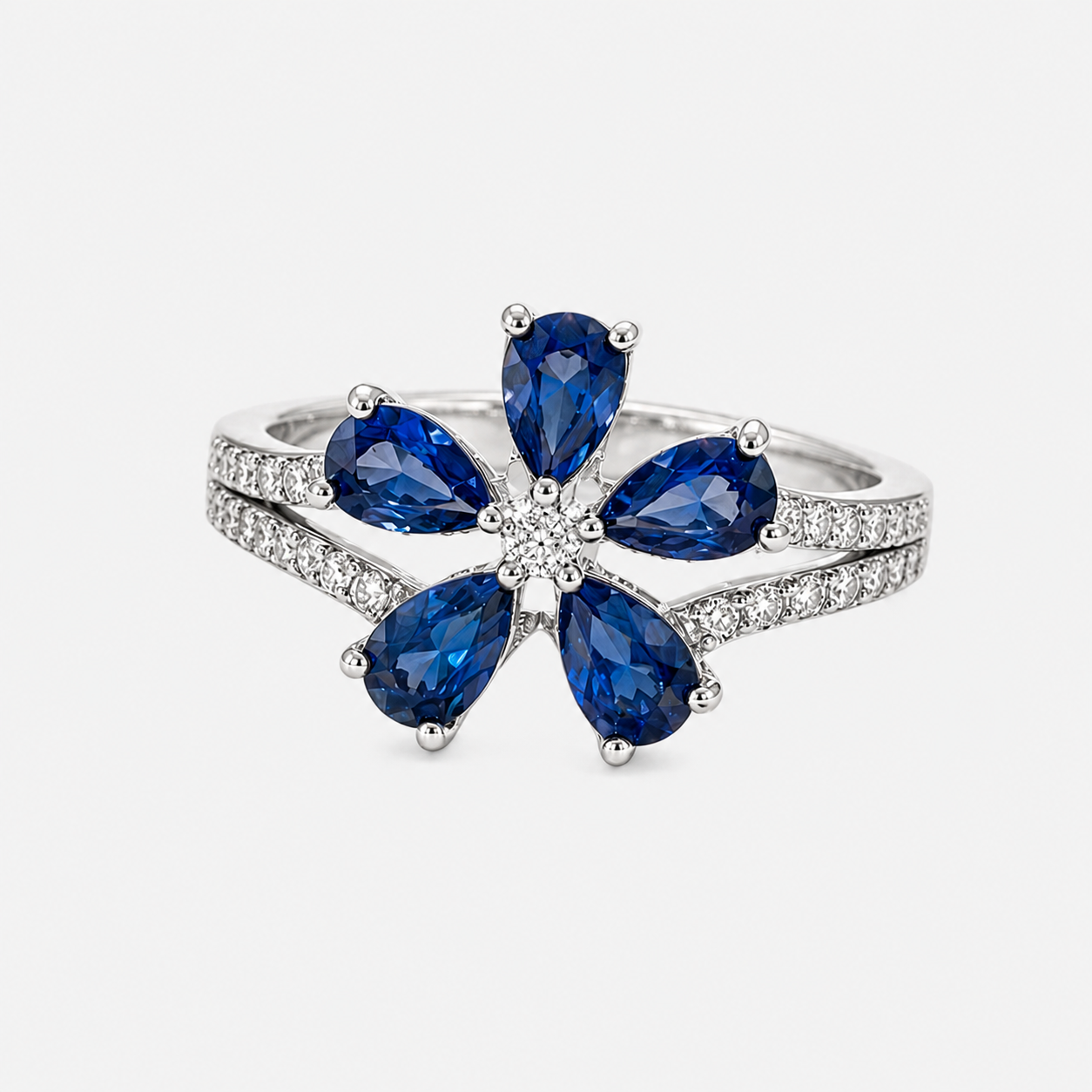 Flower Power Blue Sapphire and Diamond Ring Blue Sapphire