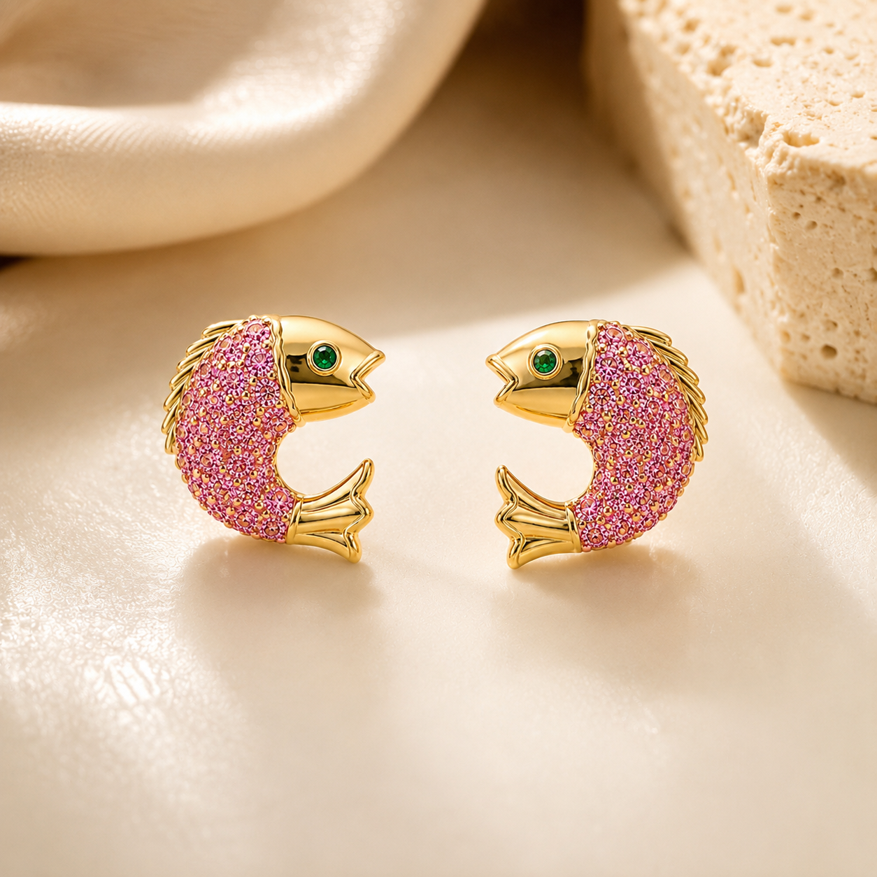 Pink Sapphire & Emerald Koi Studs