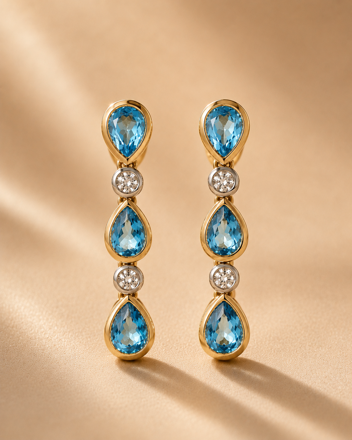 Reverse Tear Drop Topaz & Diamond Dangle Earrings BLUE TOPAZ