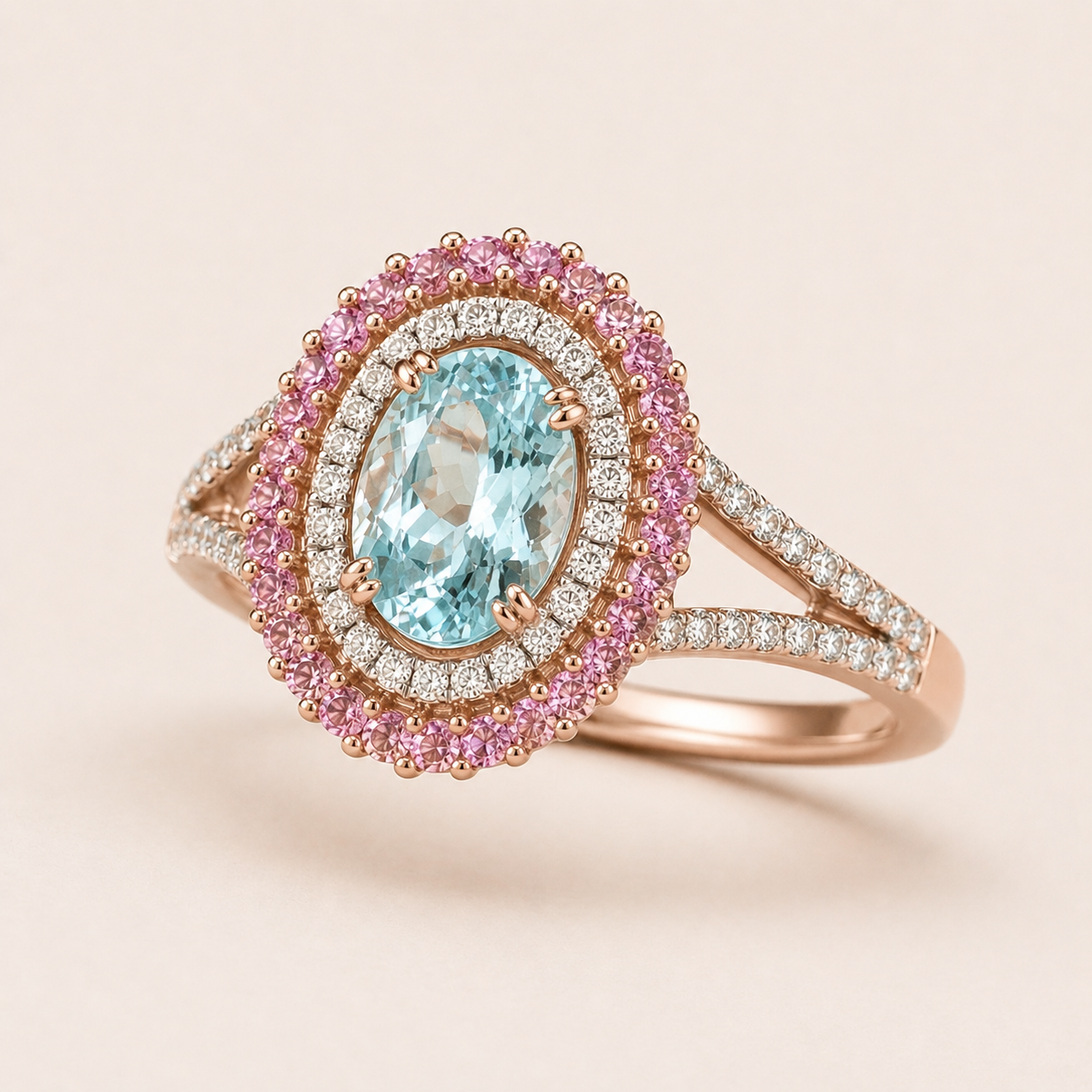 Rosewater Halo Aquamarine Ring Aquamarine