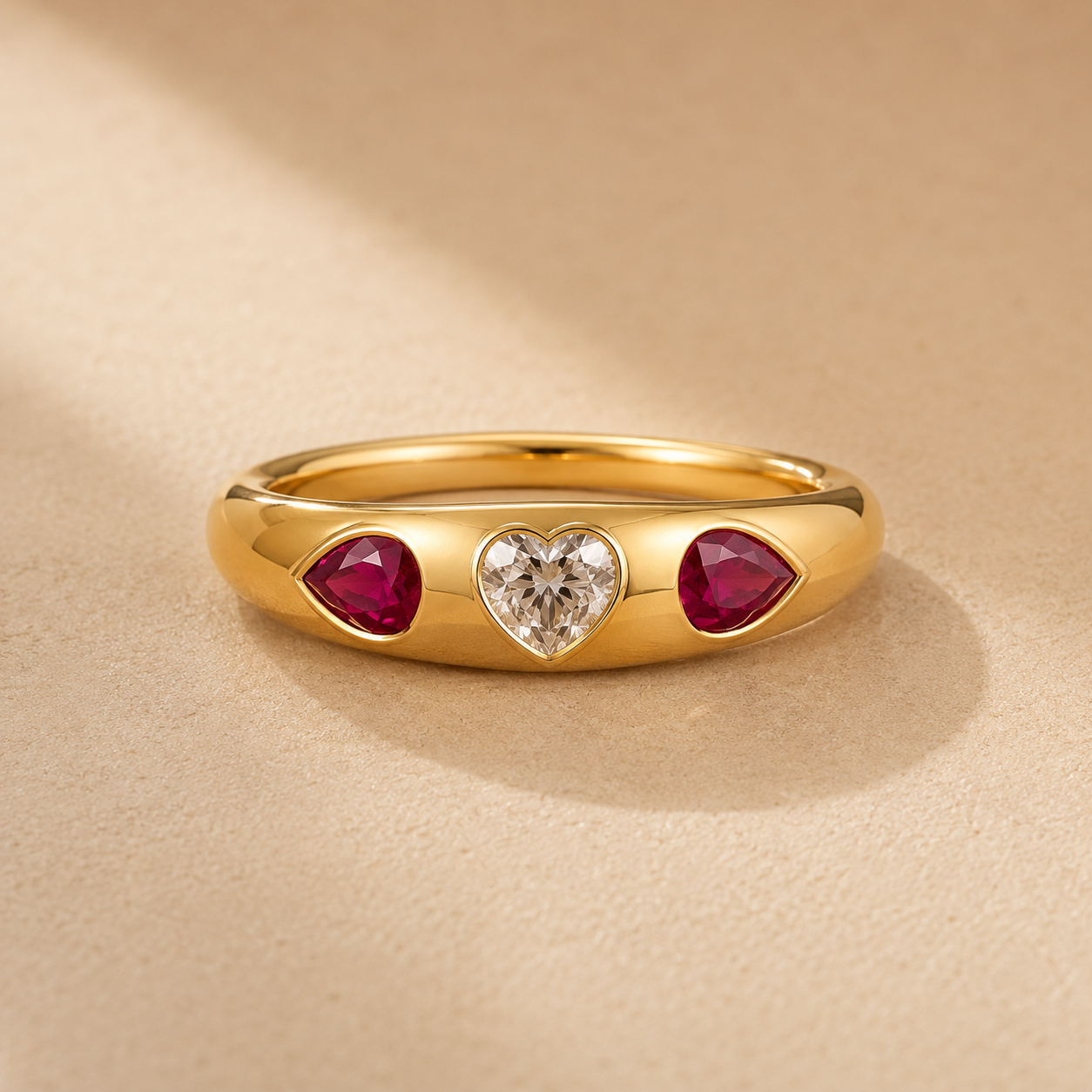 Heart Diamond and Pink Sapphire Band hearts