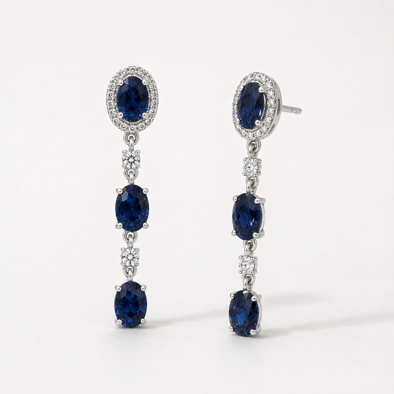 Oval Blue Sapphire & Diamond Dangles