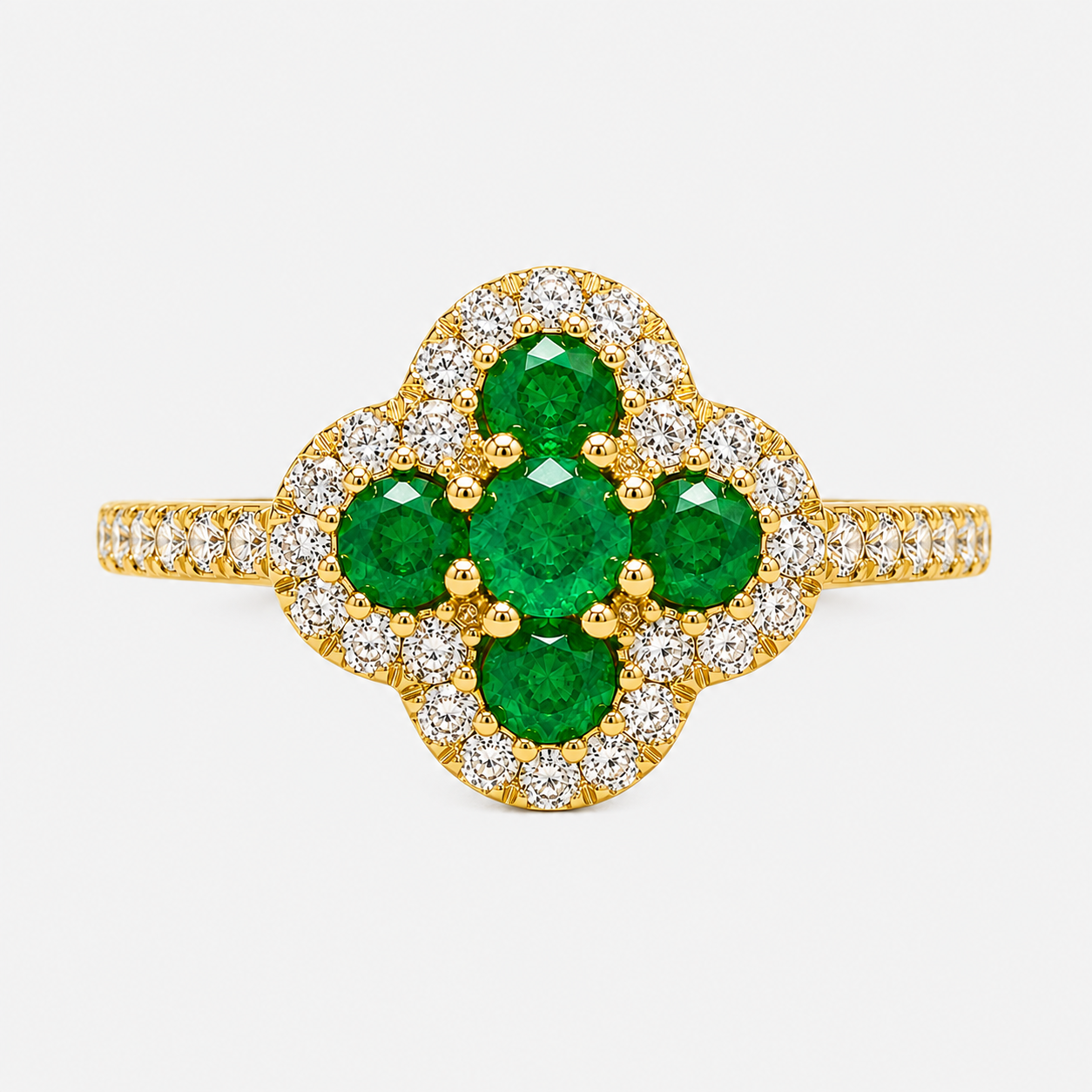 Clover Emerald and Diamond Ring Emerald