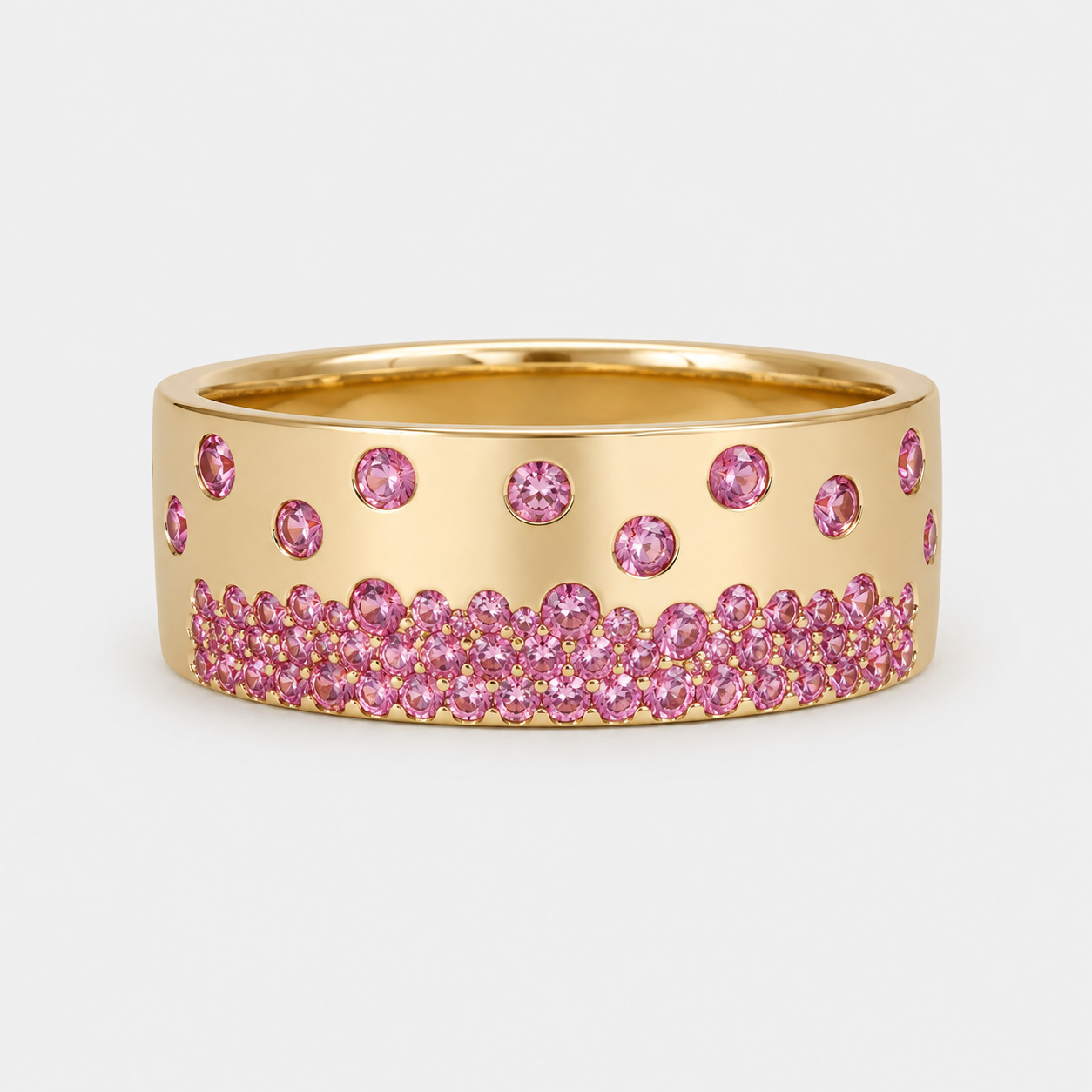 Elongated Blossoming Bubbles Pink Sapphire Band Pink Sapphire