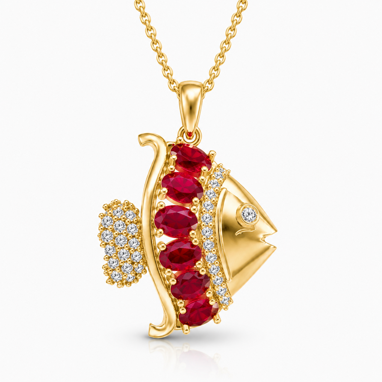 Ruby & Diamond Idol Fish Pendant Necklace