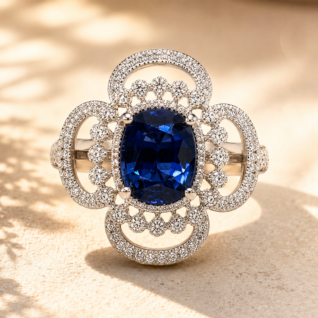 Certified Ceylon Sapphire Clover Ring
