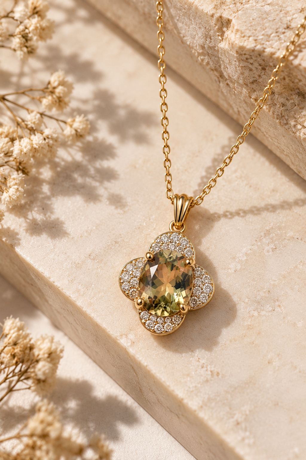 Csarite Clover & Diamond Necklace