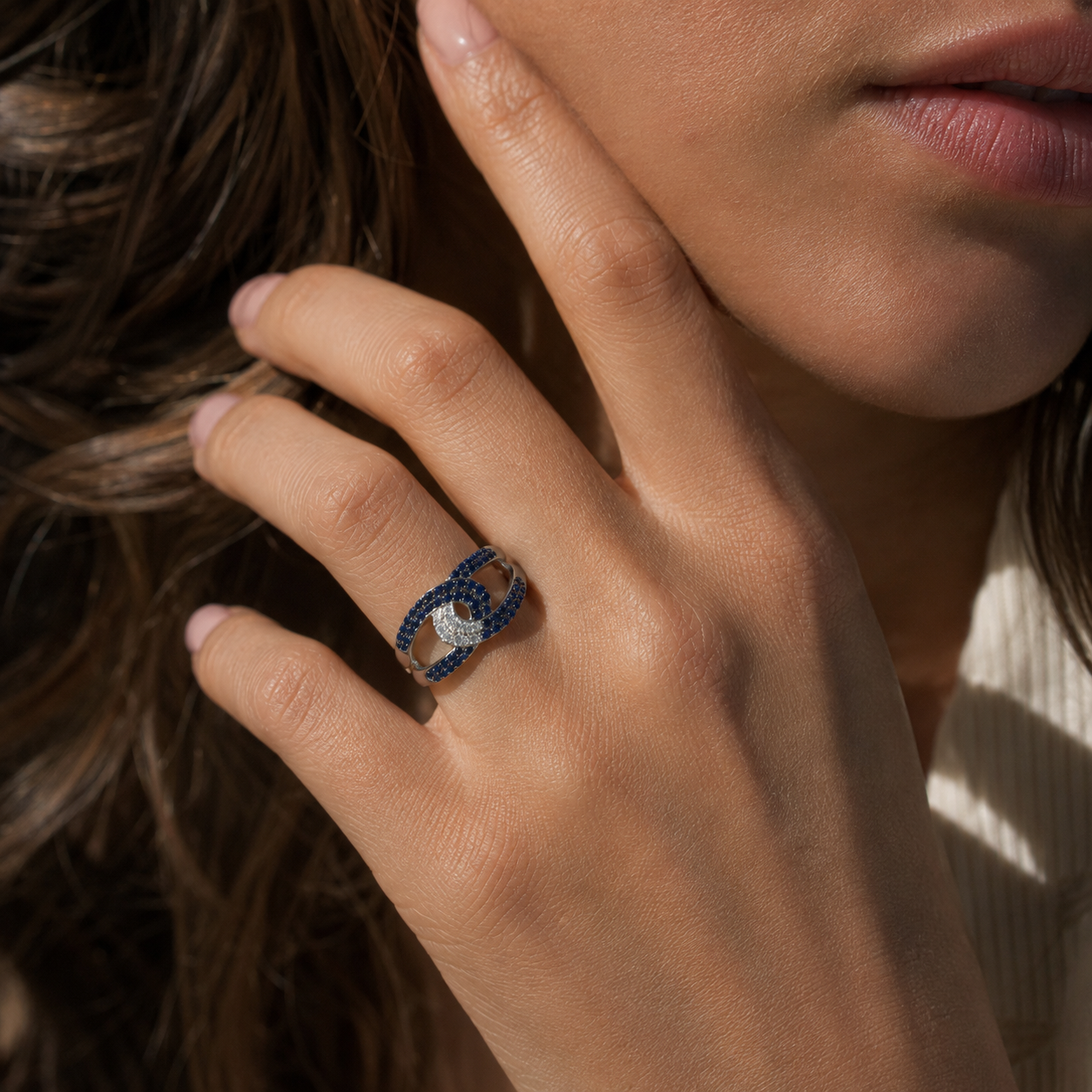 Interlocking Diamond & Sapphire Ring