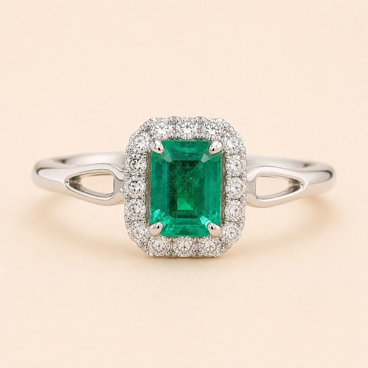 Split Shank Colombian Emerald and Diamond Ring Emerald