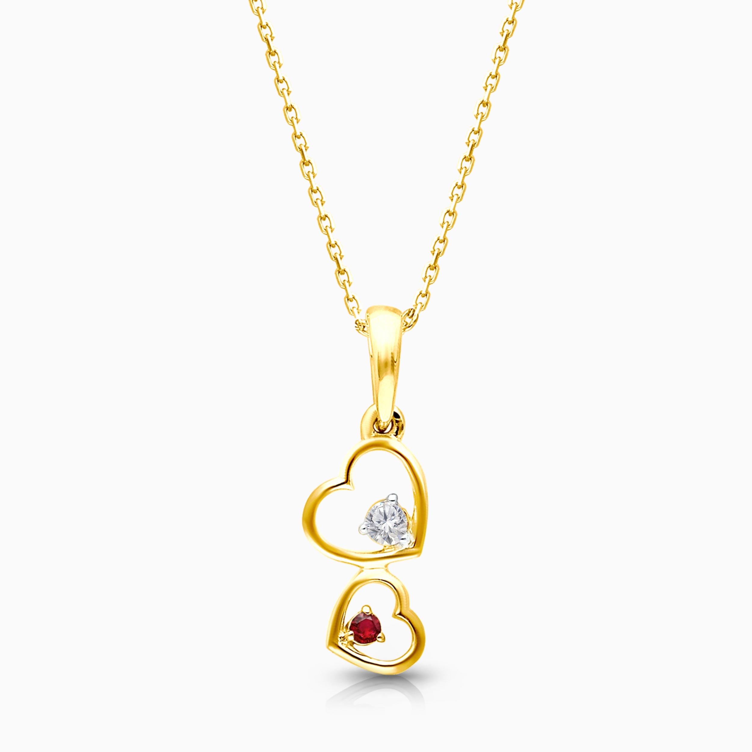 White Diamond & Ruby Stacking Heart Necklace