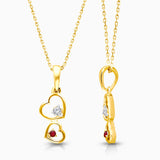 White Diamond & Ruby Stacking Heart Necklace