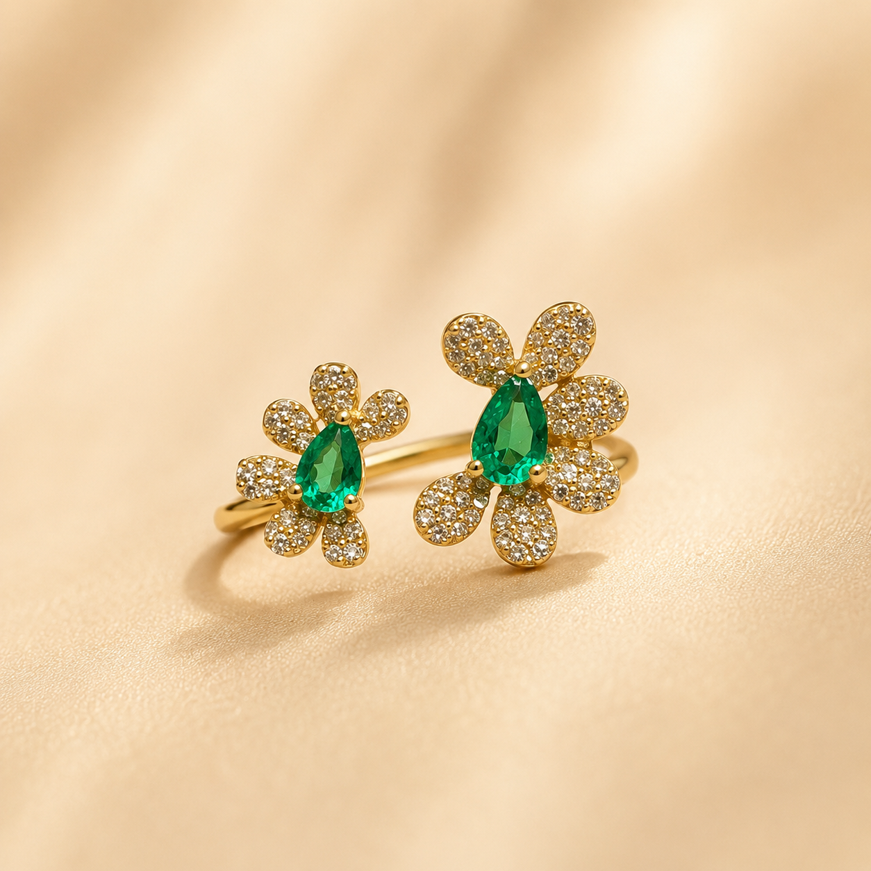 Garden Open Flower Ring Emerald