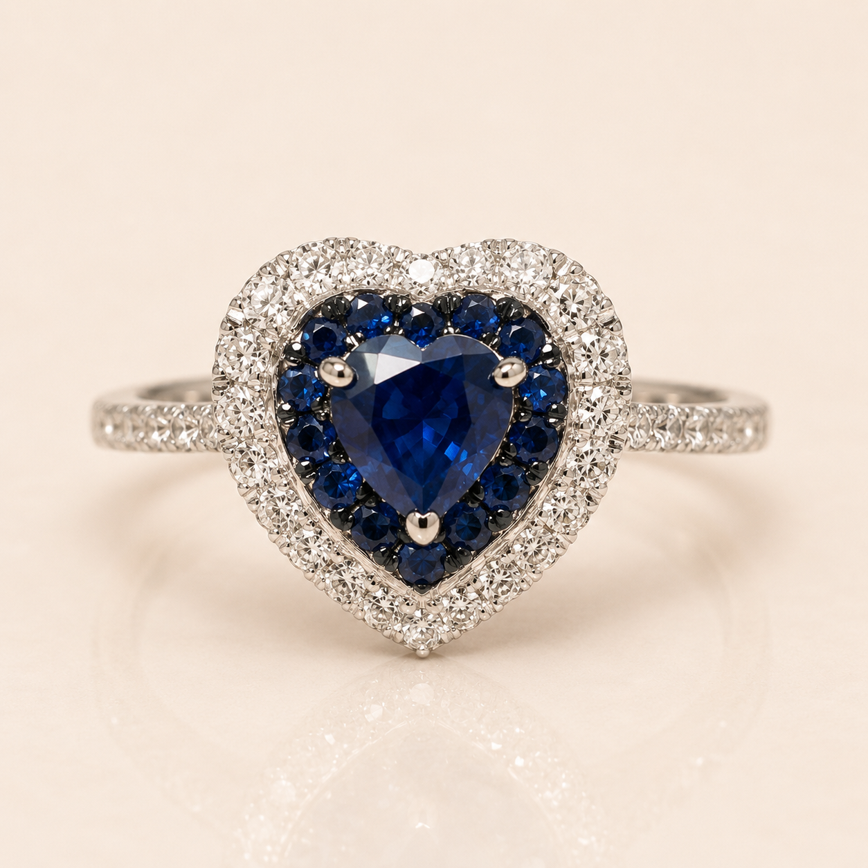 Dual Layer Diamond and Sapphire Heart Ring hearts