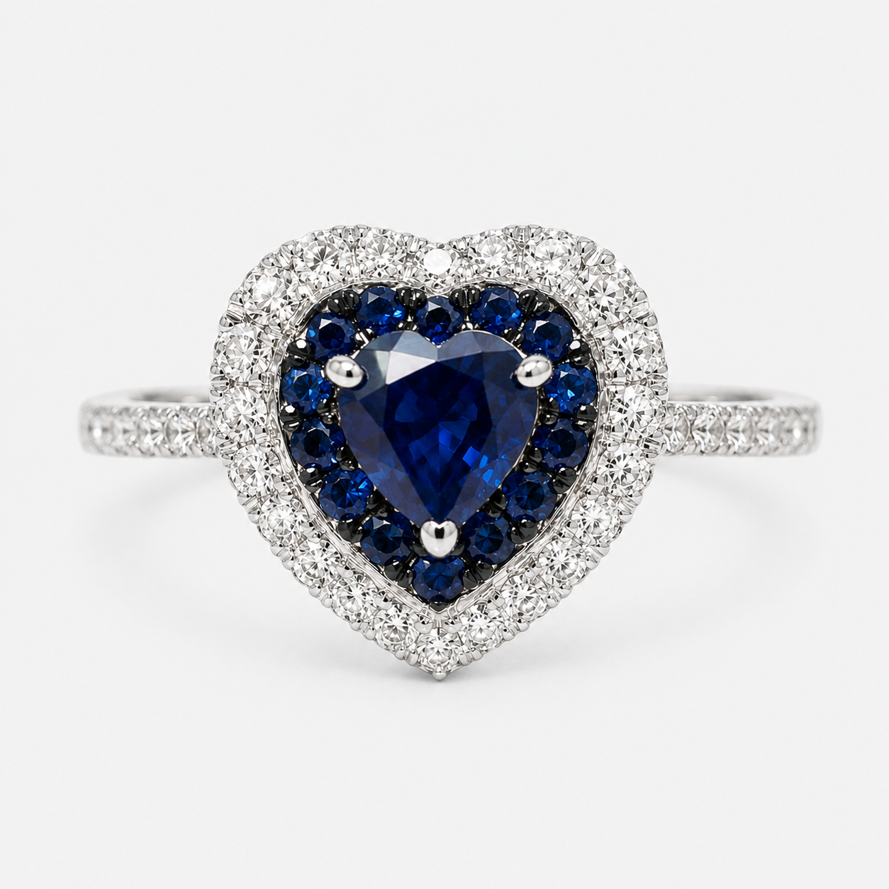 Dual Layer Diamond and Sapphire Heart Ring hearts