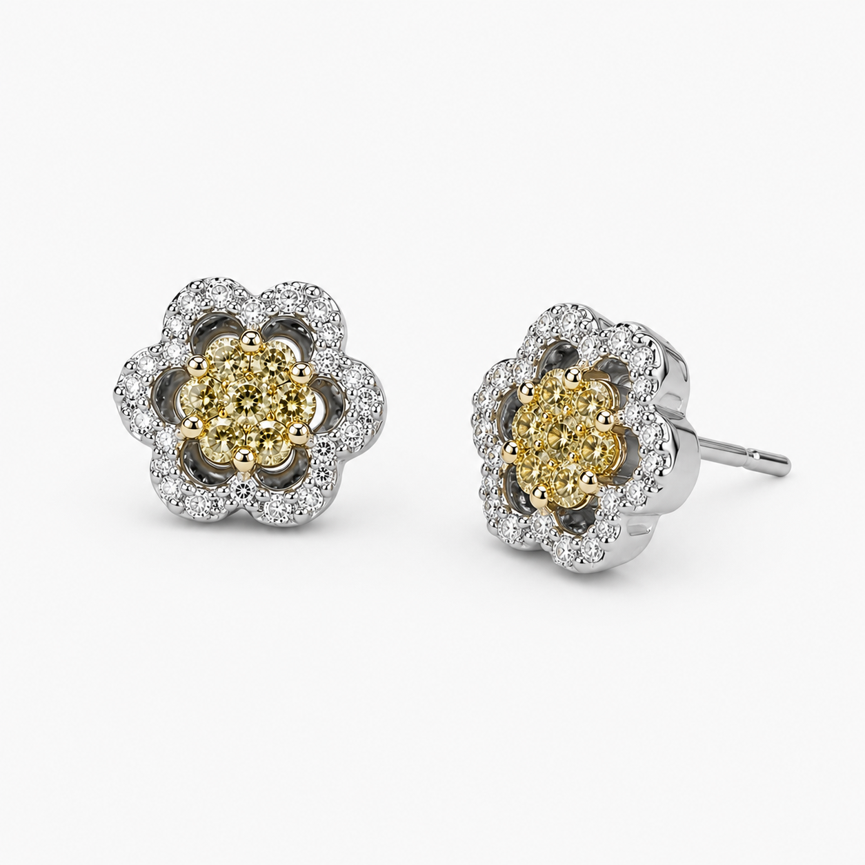 Open Yellow and White Diamond Studs Ok