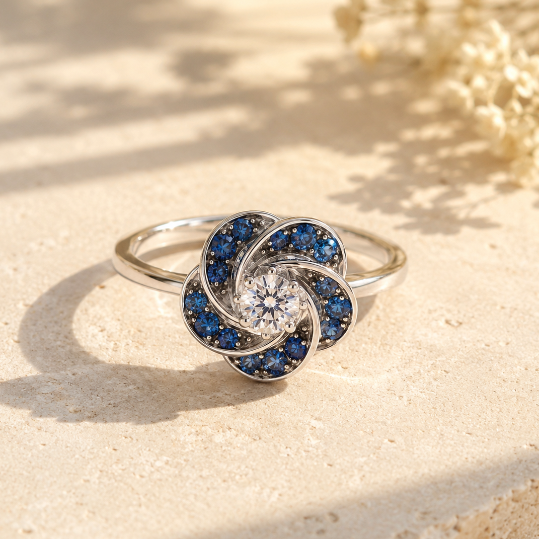 Diamond Blooming Sapphire Ring Blue Sapphire