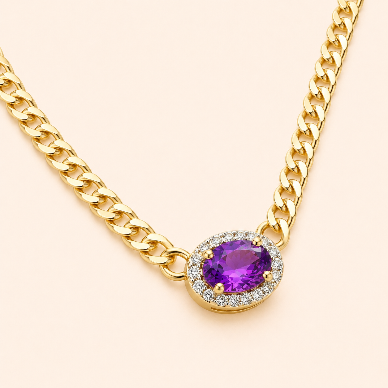 Amethyst Diamond Curb Chain