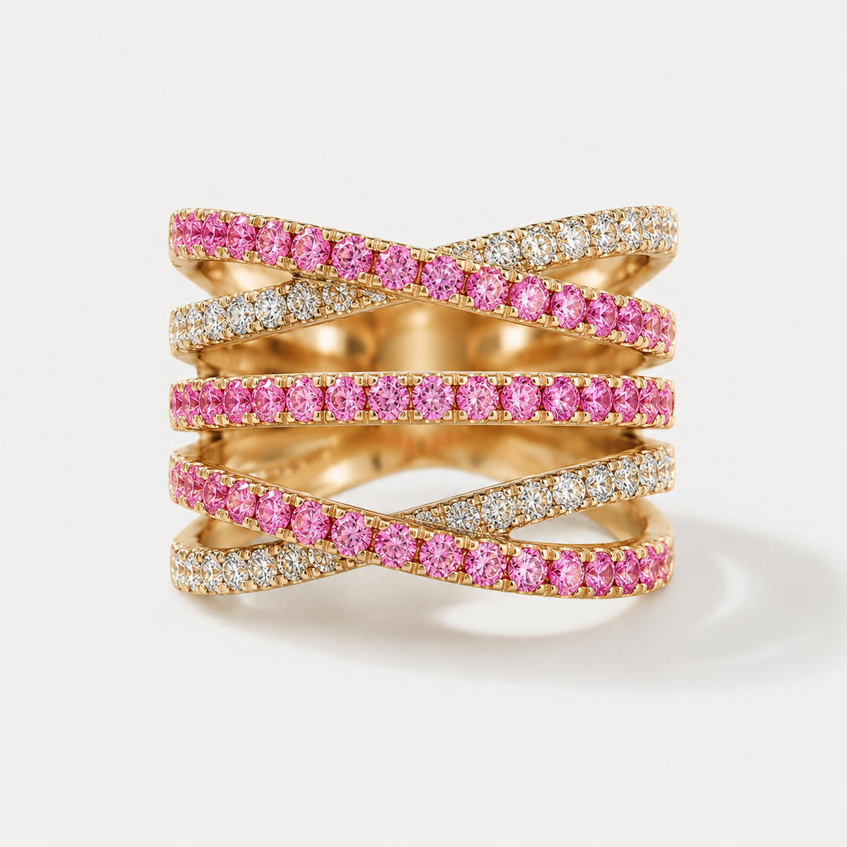 Multi Interlocked Pink Sapphire and Diamond Band Pink Sapphire