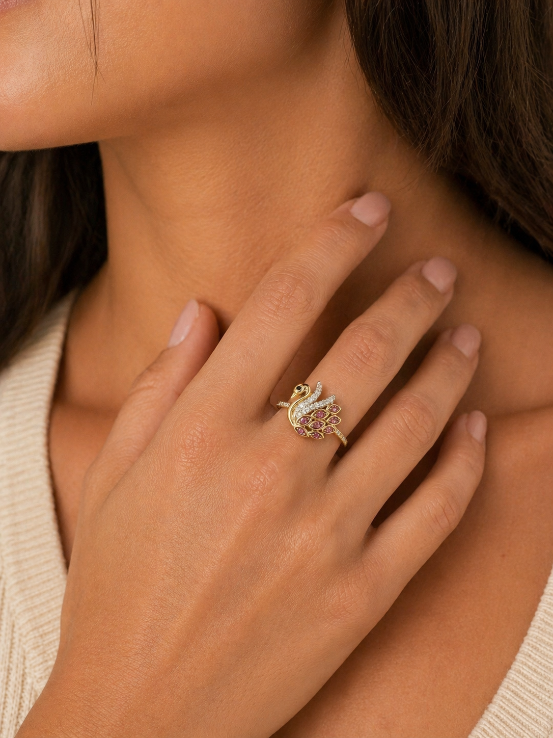 Pink Feathered Swan Ring KALLATI