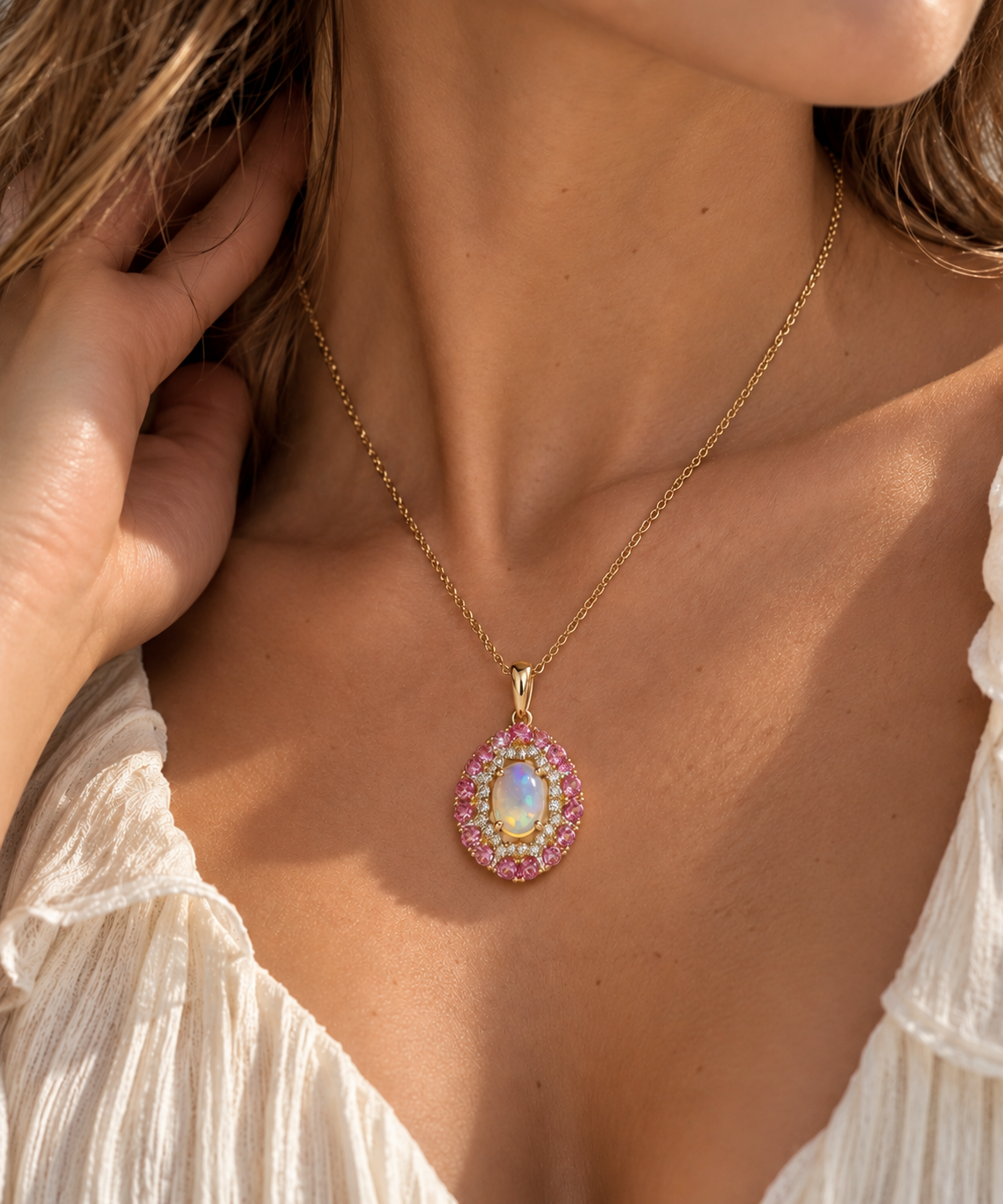 Chrysanthemum Opal Necklace