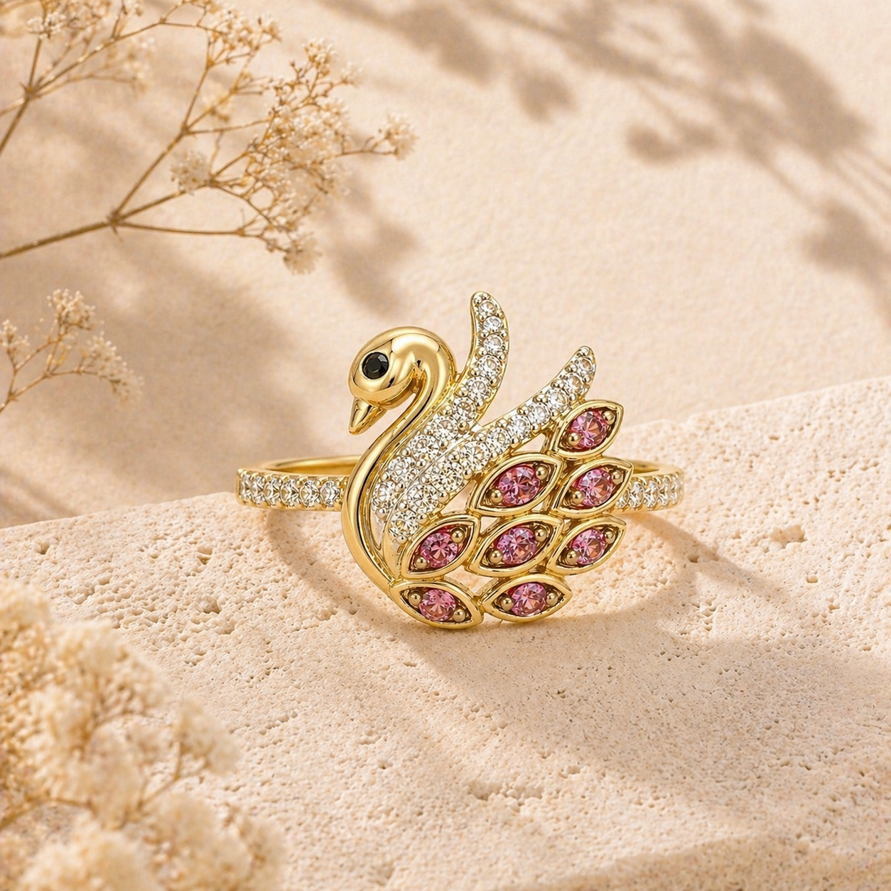 Pink Feathered Swan Ring KALLATI