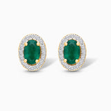 Oval Emerald and Diamond Halo Studs