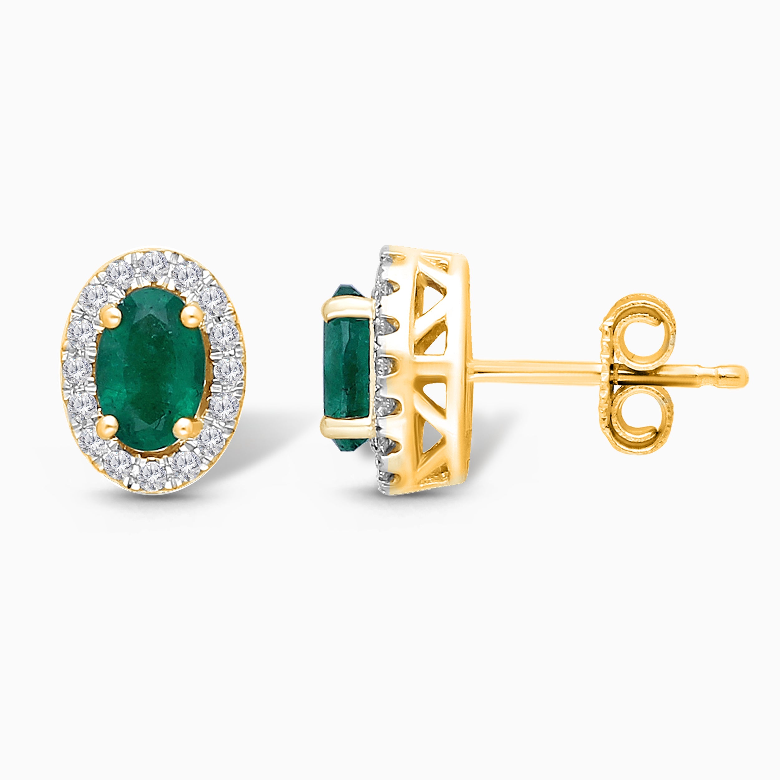 Oval Emerald and Diamond Halo Studs