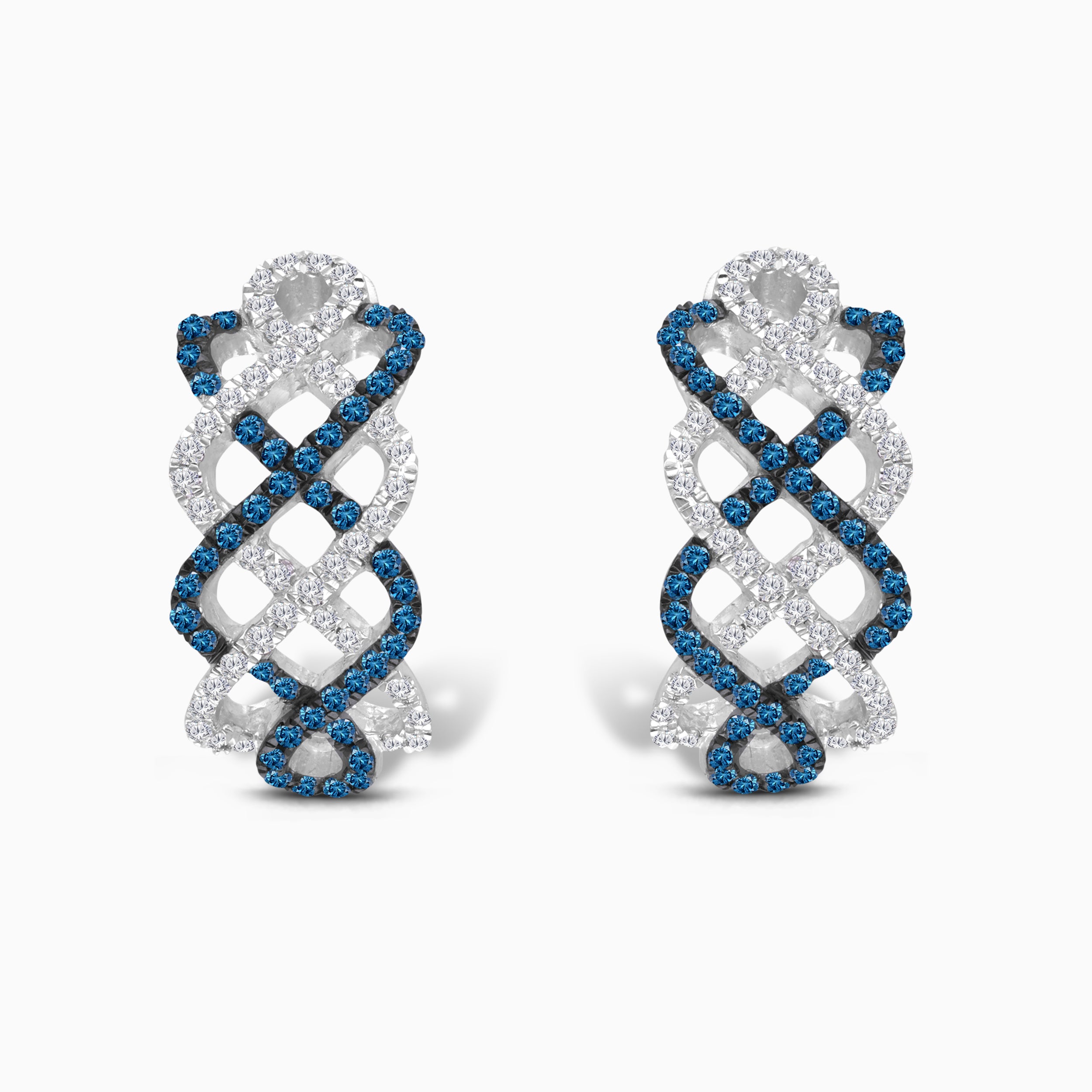 Entwined Blue & White Diamond Hoops