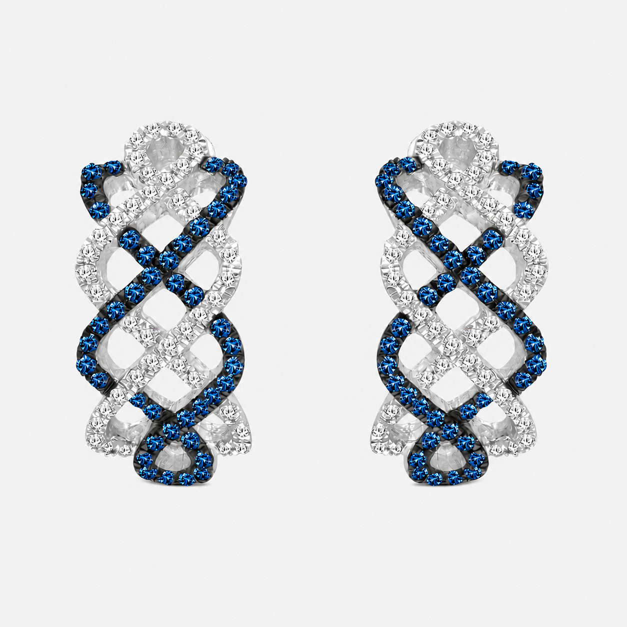 Entwined Blue & White Diamond Hoops blue diamond