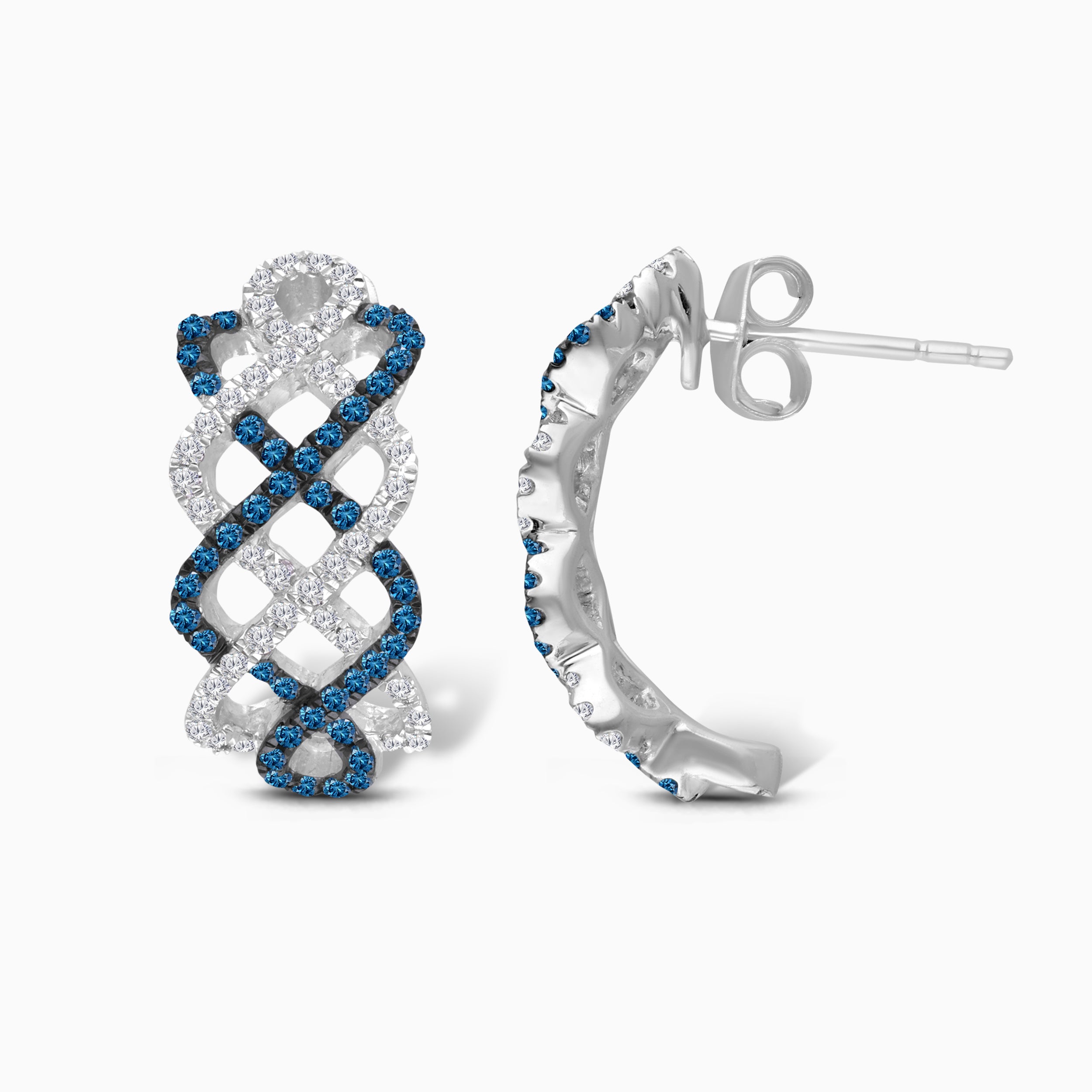 Entwined Blue & White Diamond Hoops