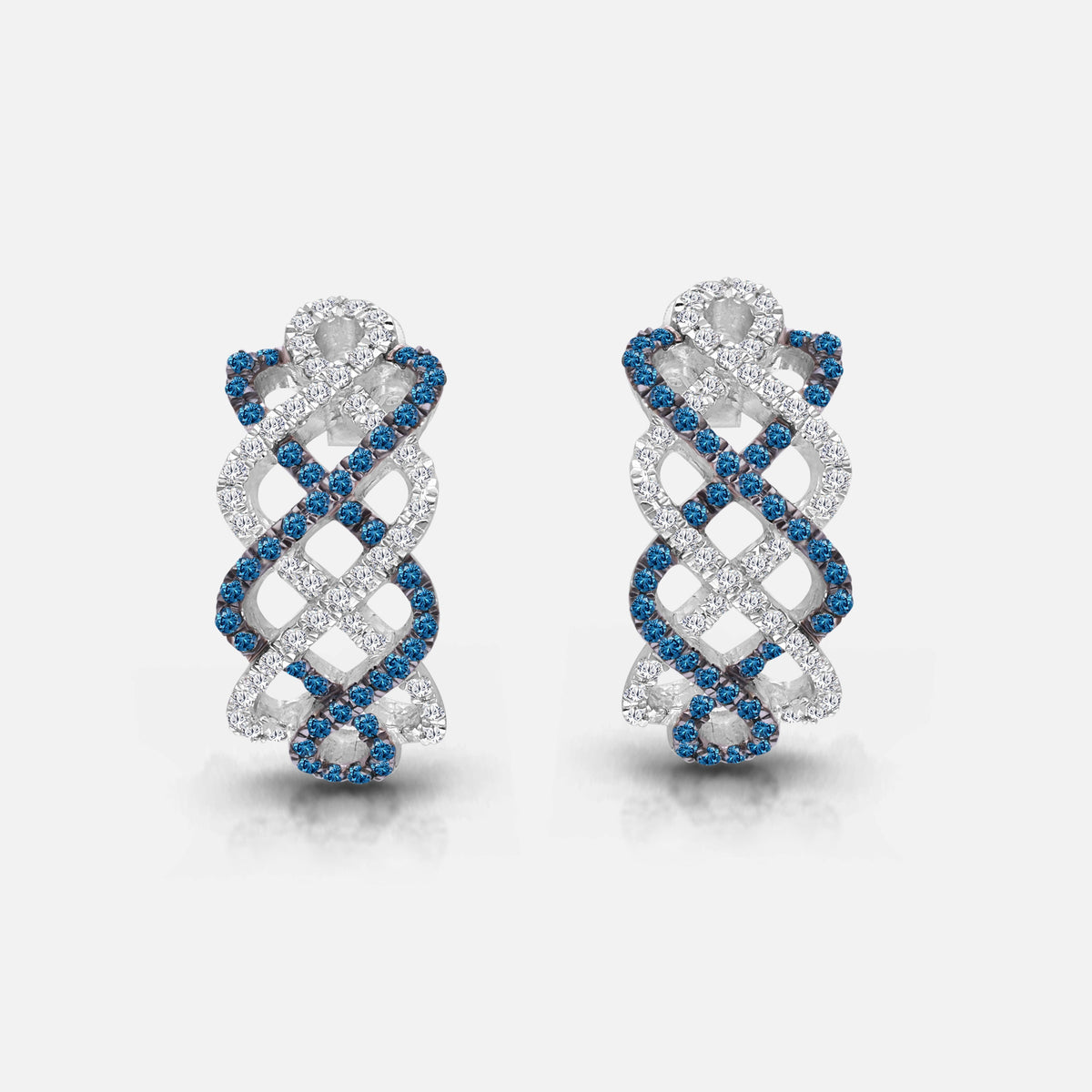 Entwined Blue & White Diamond Hoops blue diamond