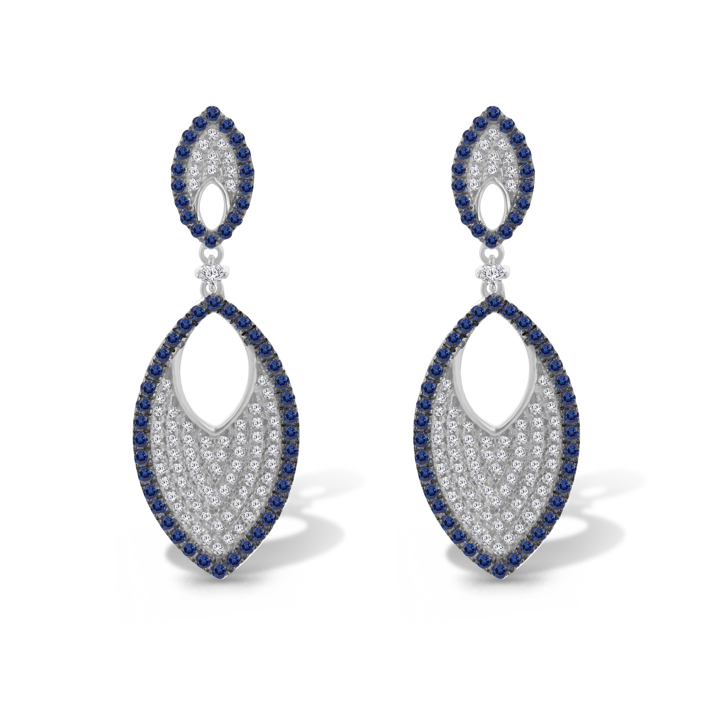 Royal Blue Sapphire & Diamond Dangle Earrings