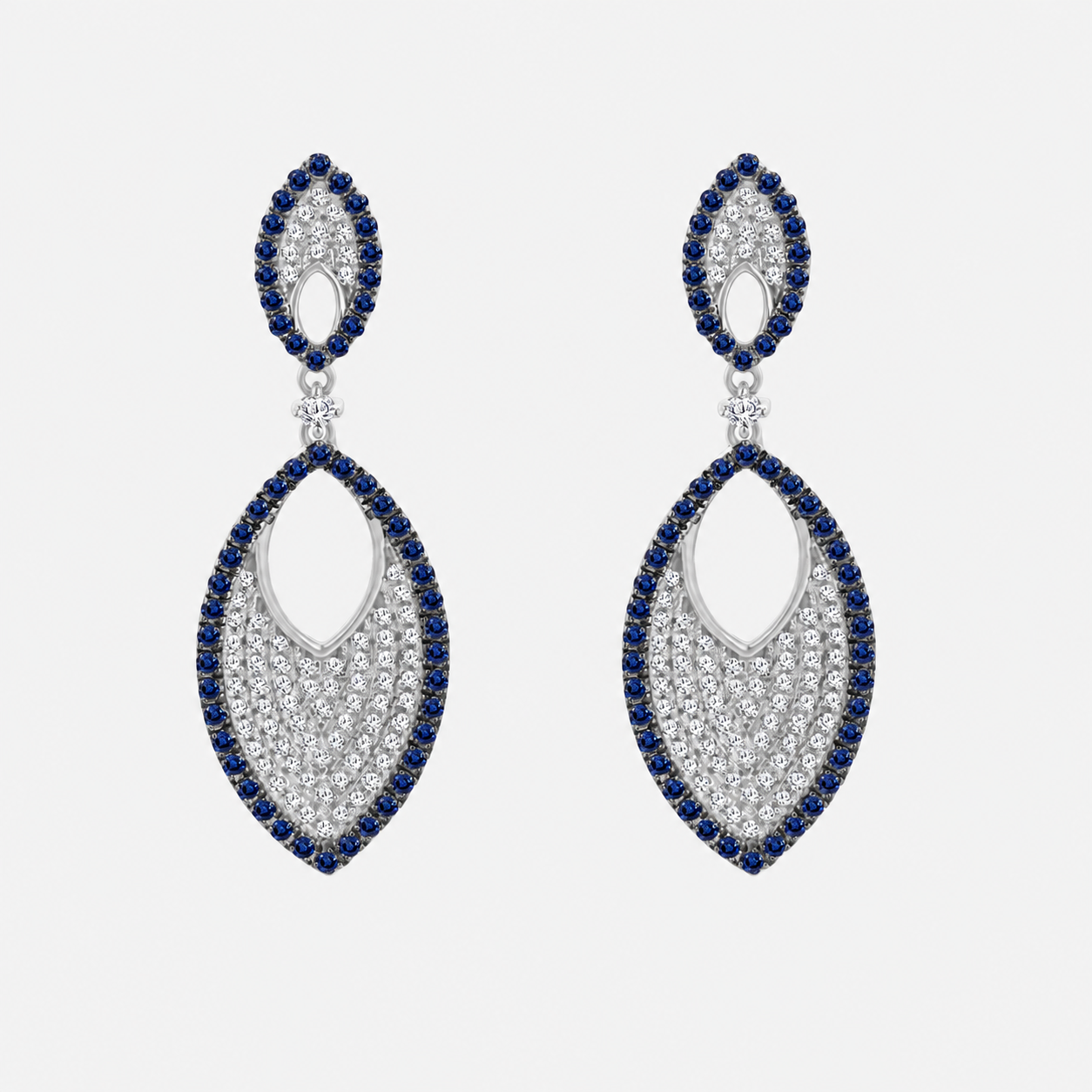 Royal Blue Sapphire & Diamond Dangle Earrings Blue Sapphire