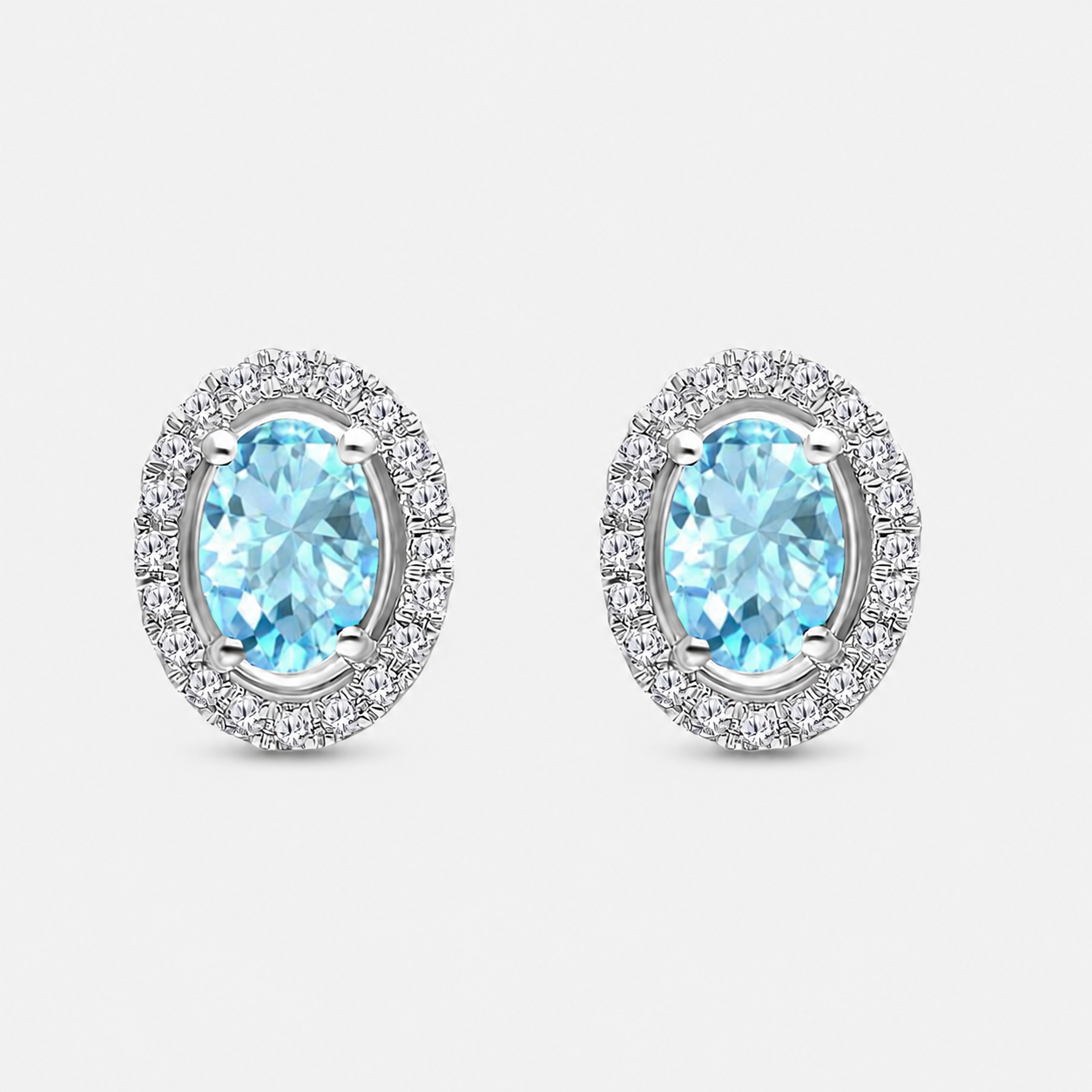 Diamond Halo Aquamarine Studs KALLATI